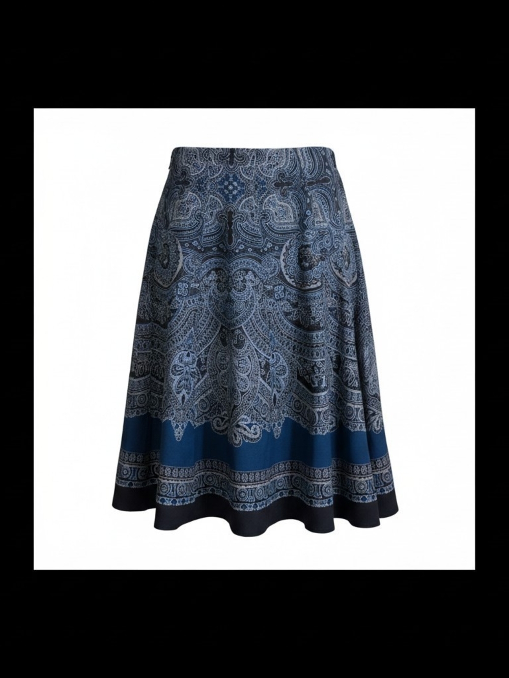 Ann Taylor Blue Paisley Midi Skirt Size 4 A-Line Flare Business Casual